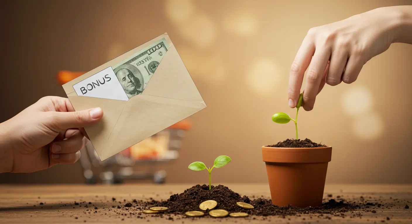 추석 보너스라는 공돈을 현명하게 사용하여 미래를 위한 종잣돈으로 바꾸는 모습