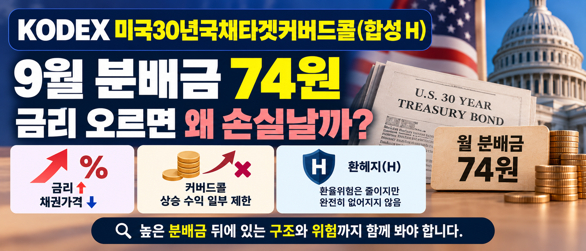 KODEX 미국30년국채타겟커버드콜 9월 분배금 74원 금리 상승 위험