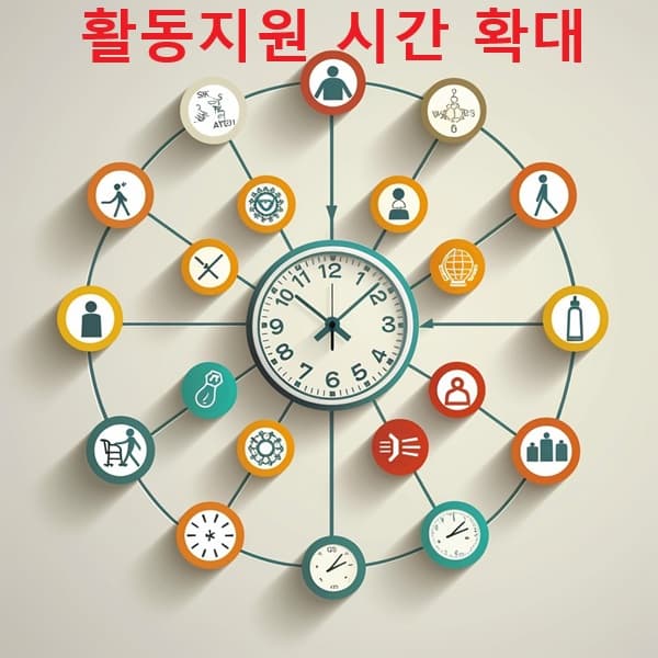 활동지원 시간이 확대된다는 것을 시각적으로 표현한 시계 이미지