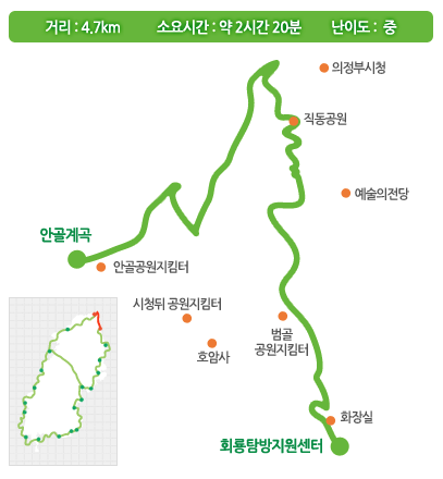 북한산둘레길 15구간 안골길 지도 사패산 안골계곡 회룡계곡 회룡사 호암사 트레킹 등산 날씨 정보