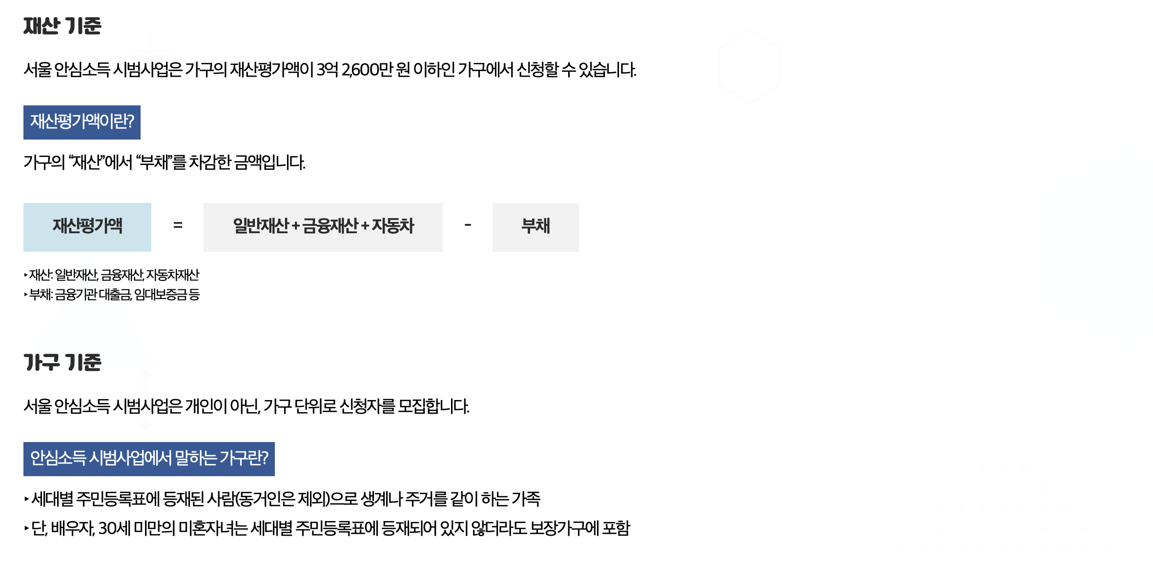 서울 안심소득 재산 및 가구 기준