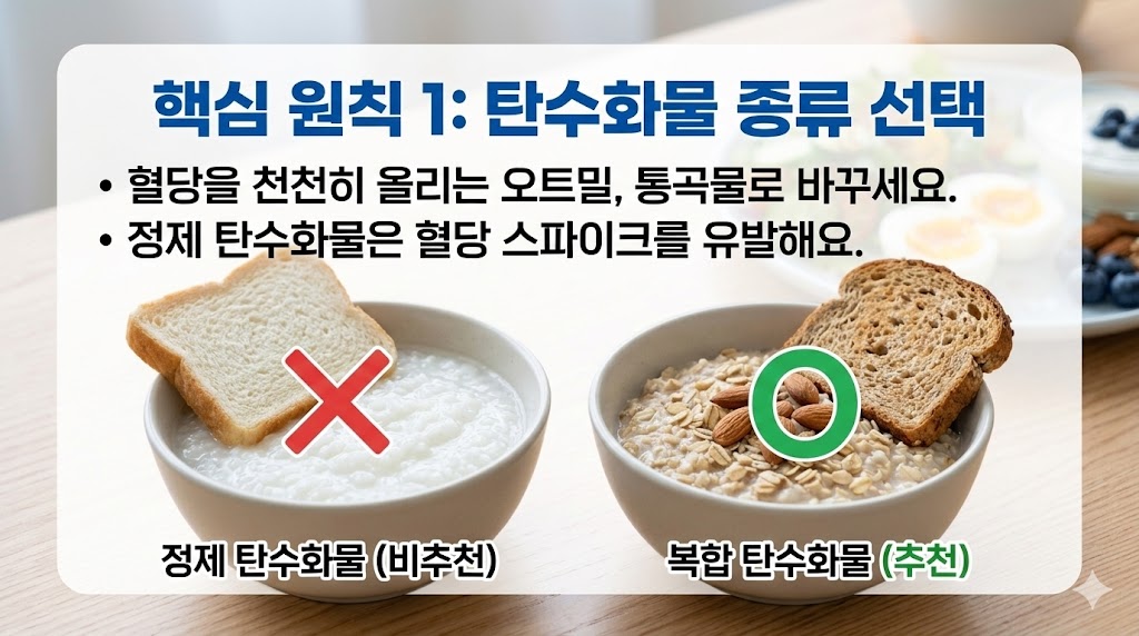 혈당 스파이크 없는 당뇨 아침 식단 구성 핵심 원칙