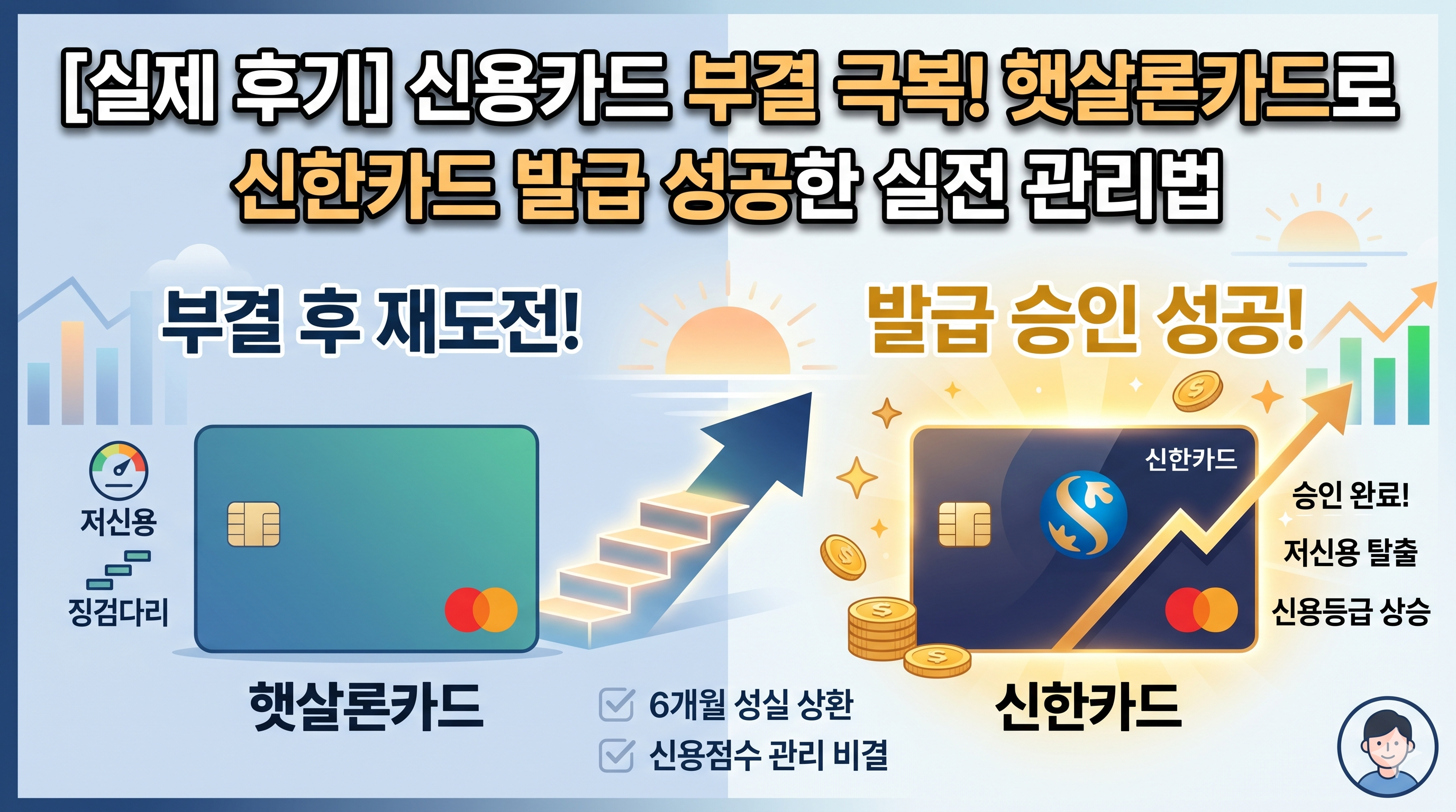 신용카드 부결 후 햇살론카드로 신용점수 관리하여 신한카드 발급 성공한 실제 후기 및 재도전 타이밍 가이드