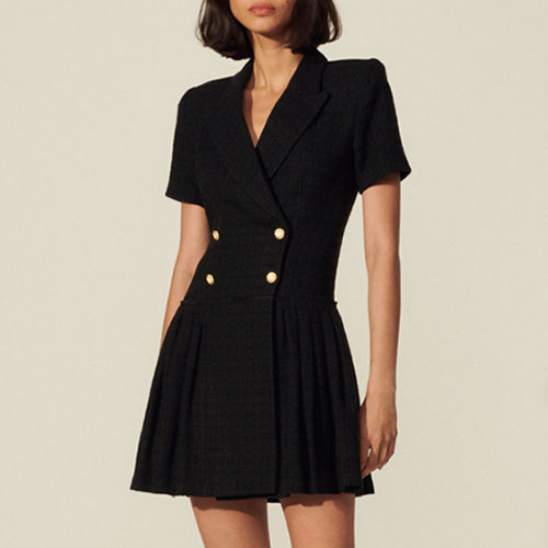 산드로 원피스 트위드 플리츠 버튼 자켓 원피스 스타 착용 SFPRO01234