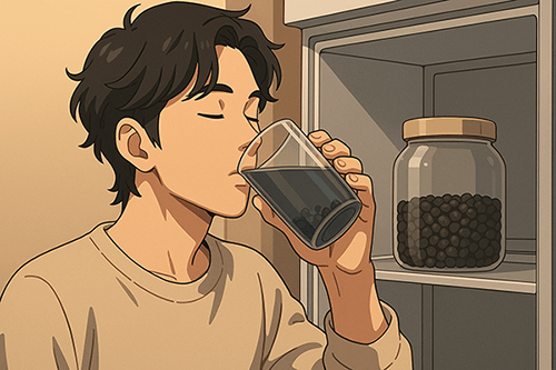 검은콩 물을 우려서 마시고 있는 웹툰 이미지