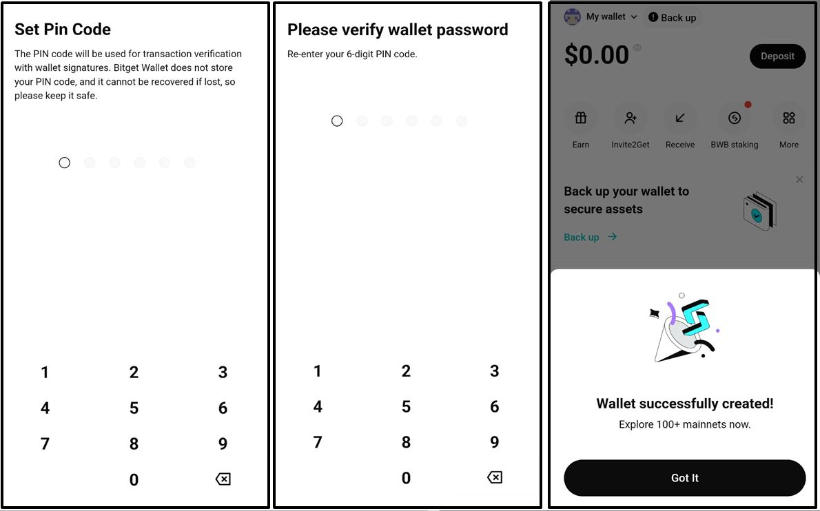 Bitget Wallet 핀코드 입력 지갑 생성