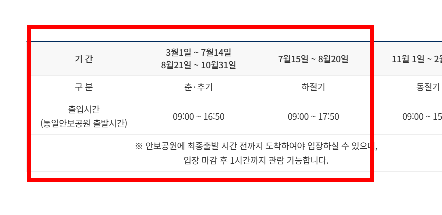통일전망대 관람안내 및 출입신청
