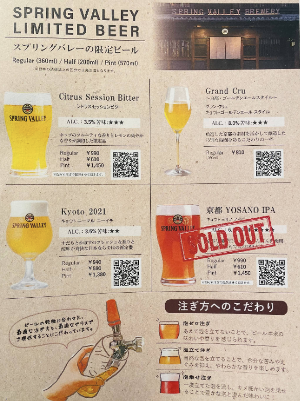 리미티드 맥주 메뉴판. 시즌 리미티드 등 다양한 구성