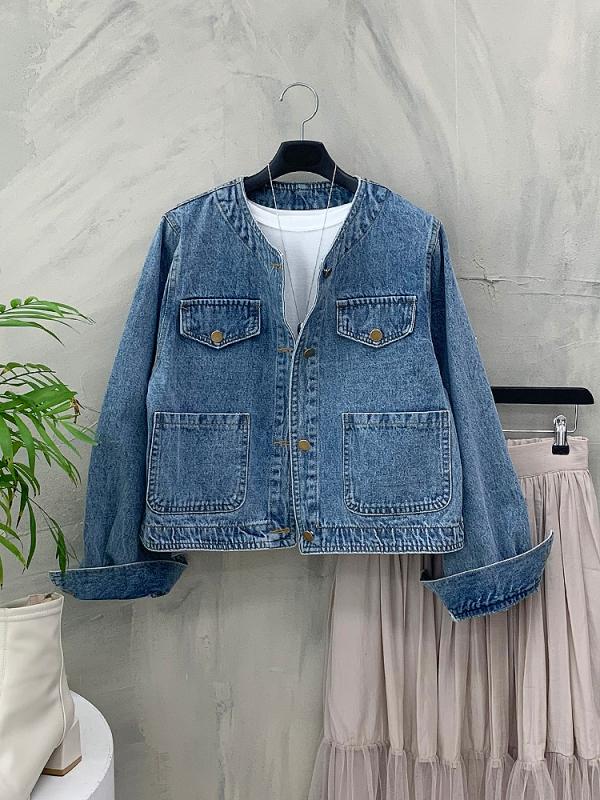 그랑데 노카라 포켓 데님 청자켓