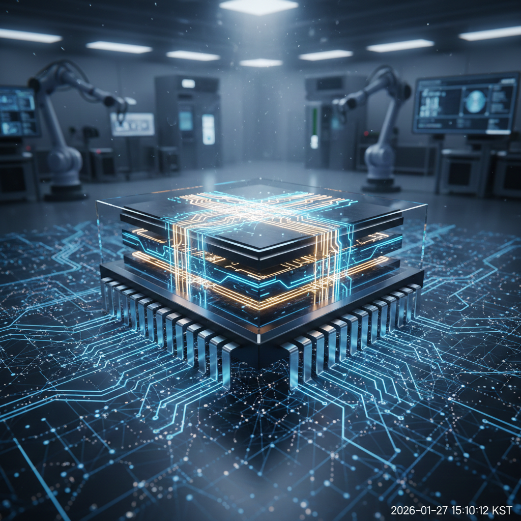 2026년 AI 반도체 시장의 기술적 진보와 HBM4의 양산화를 상징하는 고해상도 그래픽 이미지