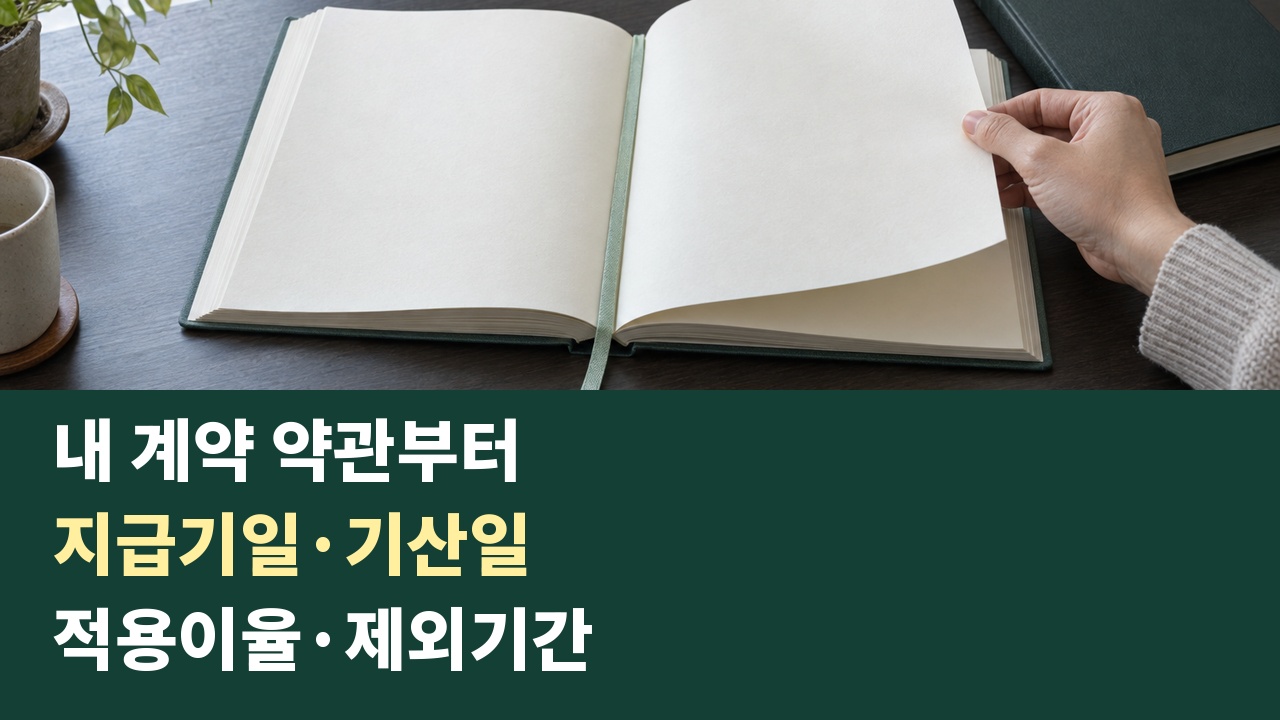 내 보험계약 약관에서 지급기일, 이자 기산일, 적용이율과 제외기간을 확인하는 안내