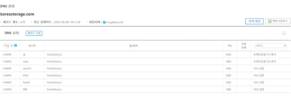 가비아에서 서브 도메인 만들기9
