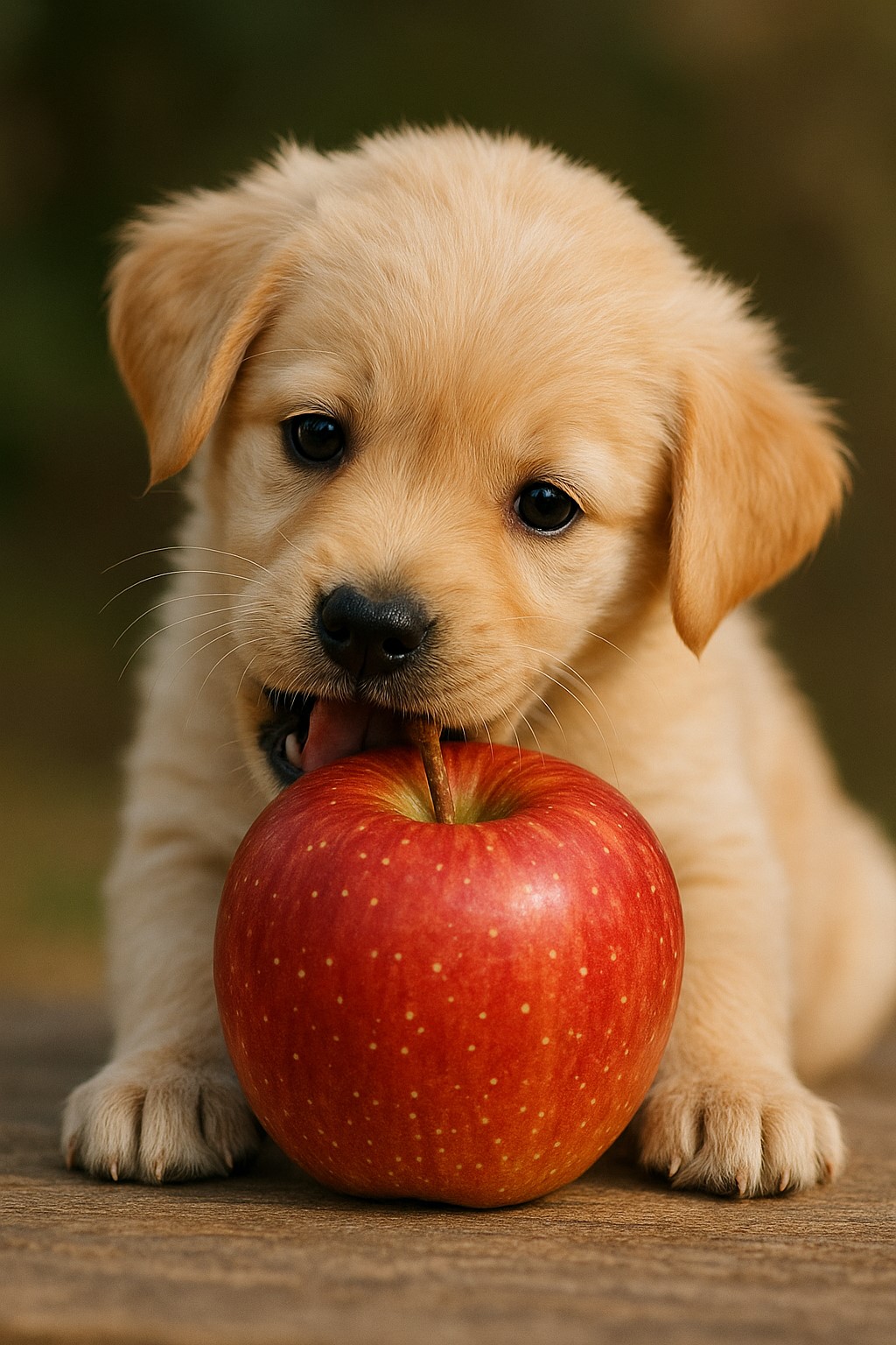 사과 먹는 강아지 사진