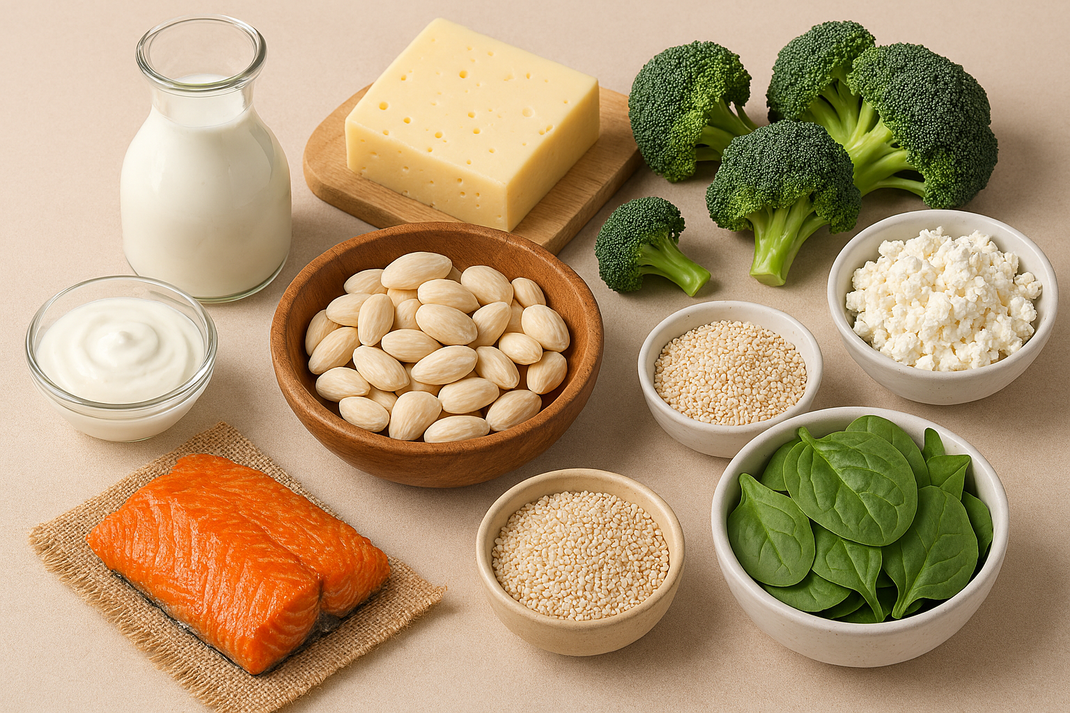 칼슘이 풍부한 대표 식품 구성 이미지