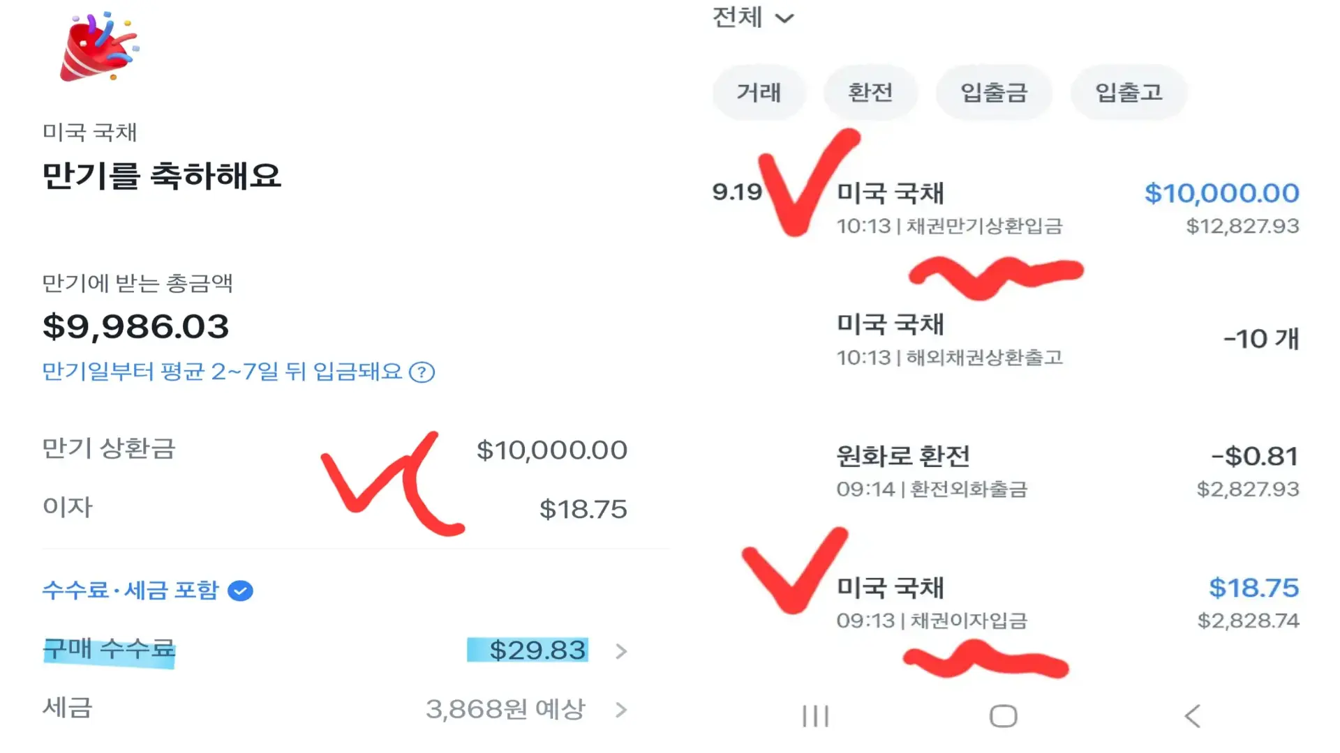 미국 국채 실제 들어온 돈