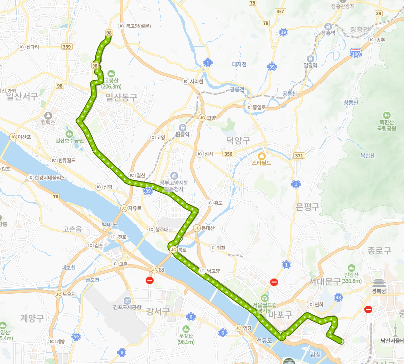 고양-서울-921번-버스-노선-지도