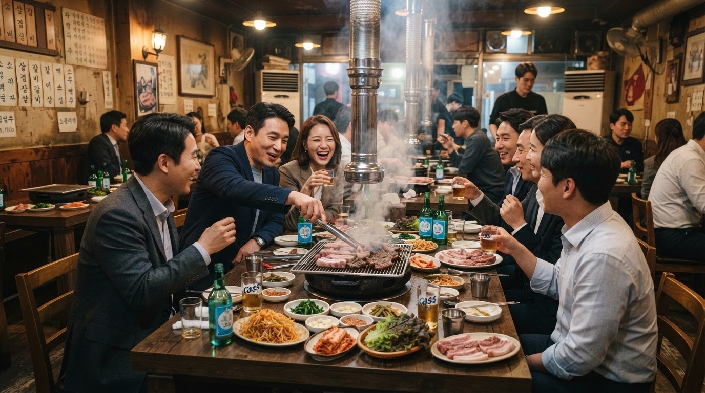 다 같이 밥을 먹고 살짝 취하는 게