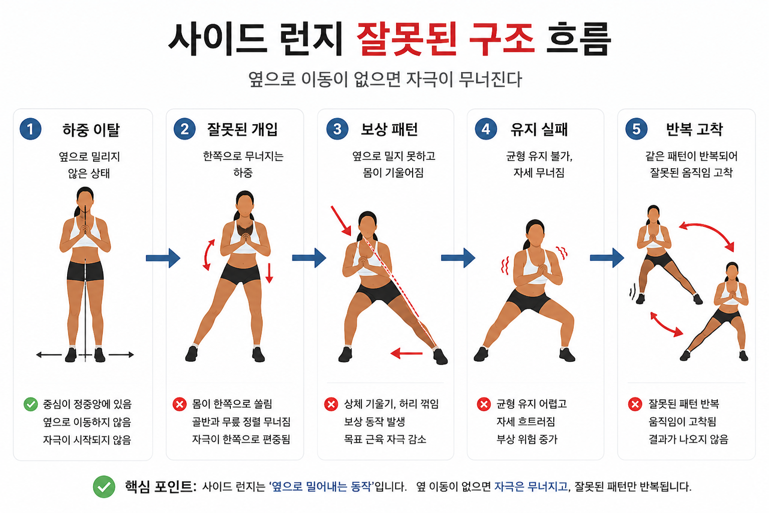 사이드 런지 잘못된 구조 흐름