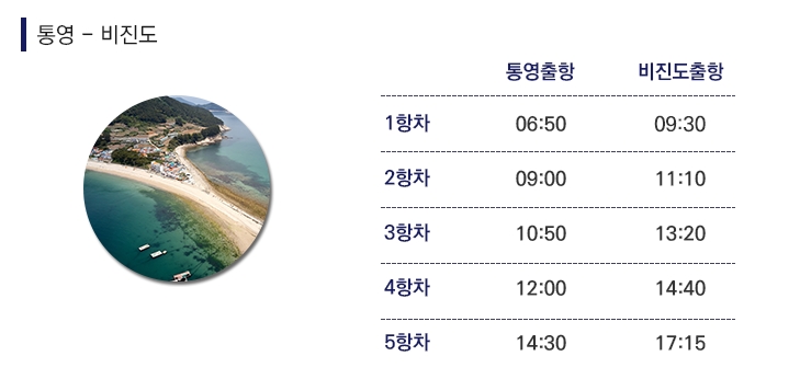 주말 비진도 방면 운항 시간표