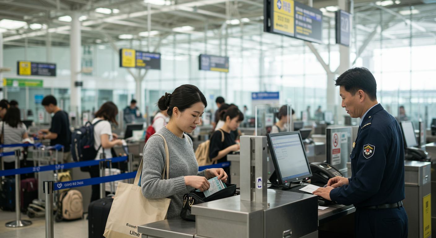 입국심사를 받는 모습