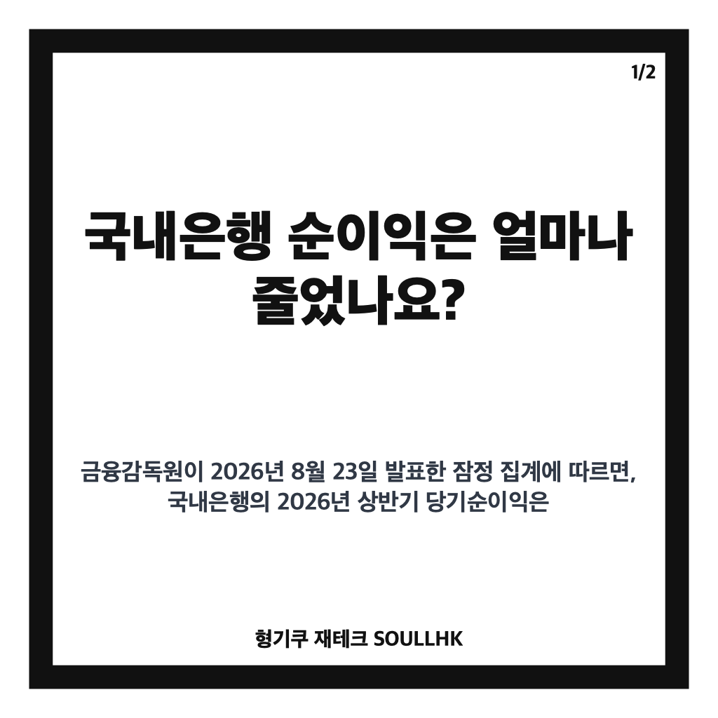국내은행 순이익 감소, 상반기 13조8000억원&middot;6.4% 줄어든 배경 카드뉴스 1