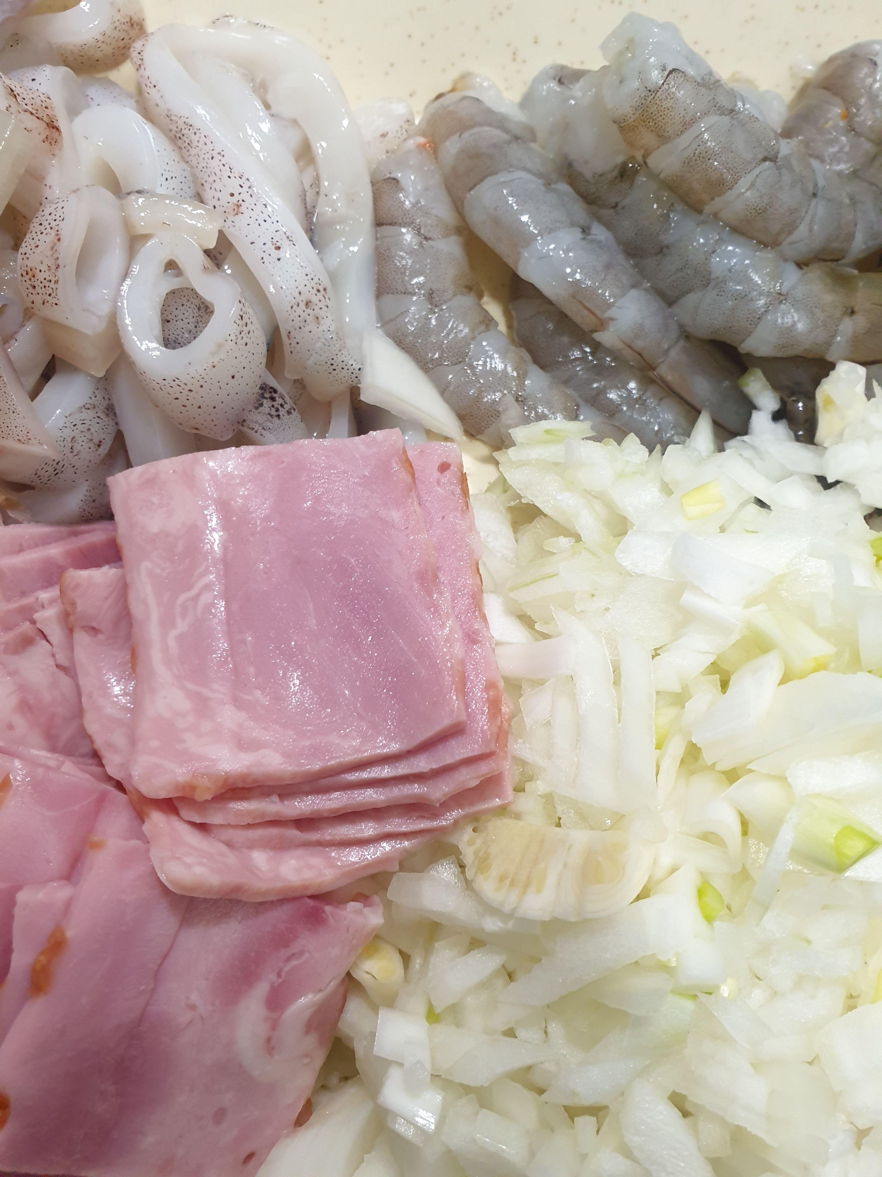 오징어,새우,베어컨,양파