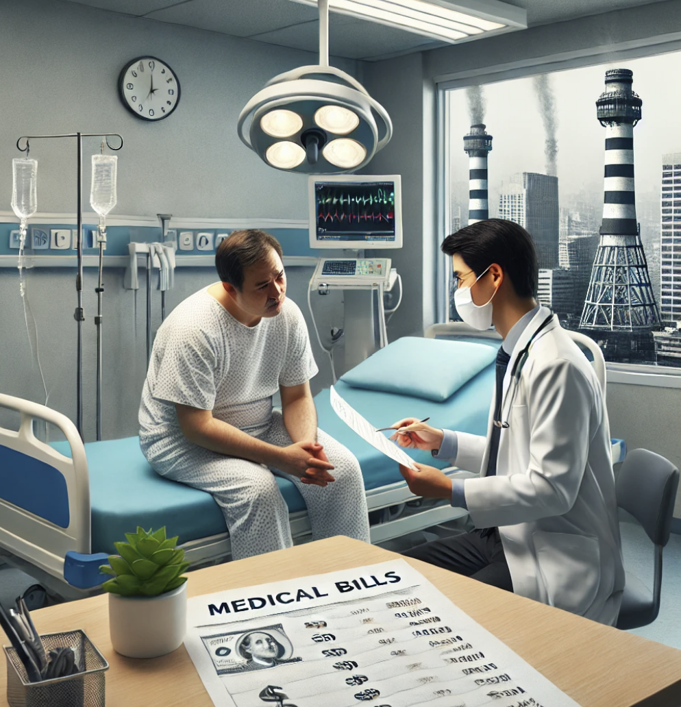 산업재해에 대한 의료 치료 과정을 설명중인 의사