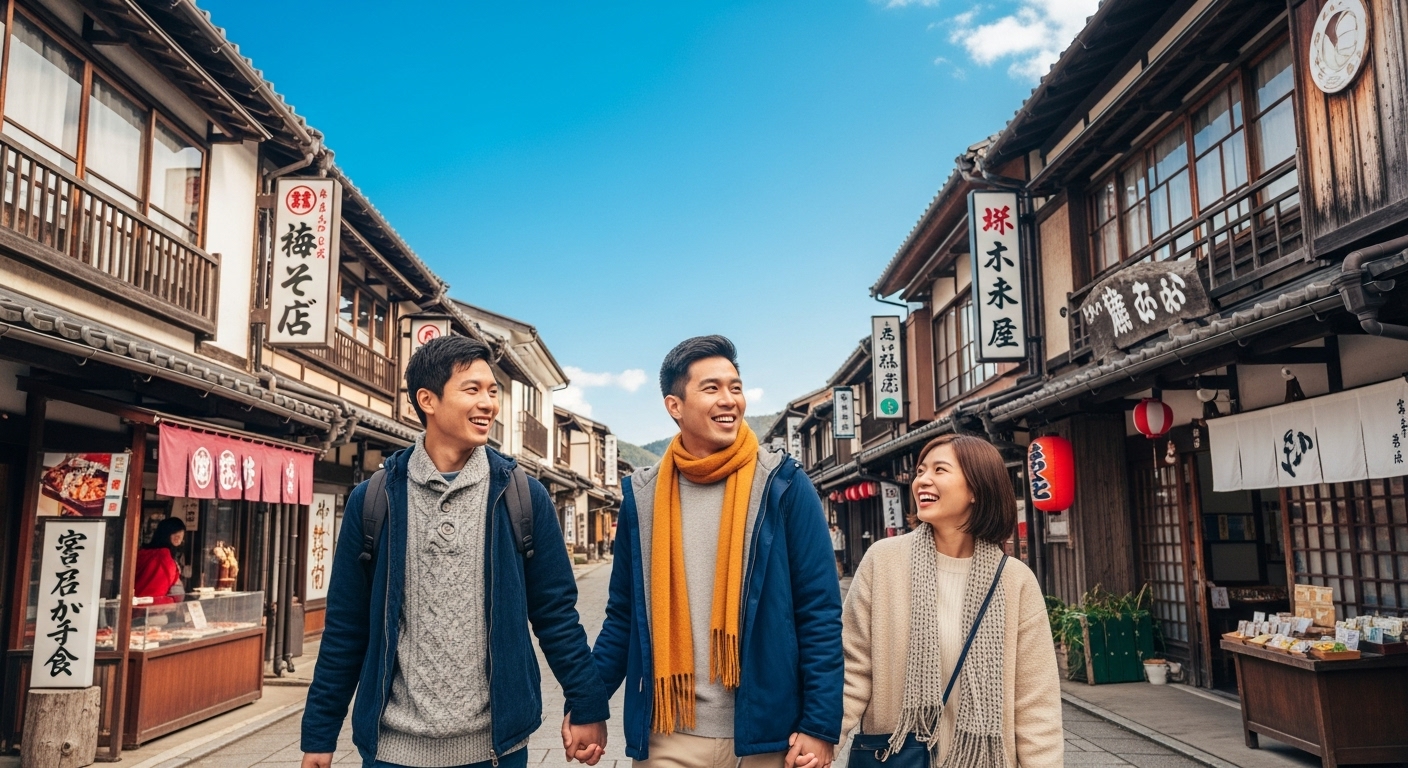 엔저를 활용한 2025년 일본 소도시 가성비 여행, 전통 거리와 아름다운 풍경이 어우러진 모습