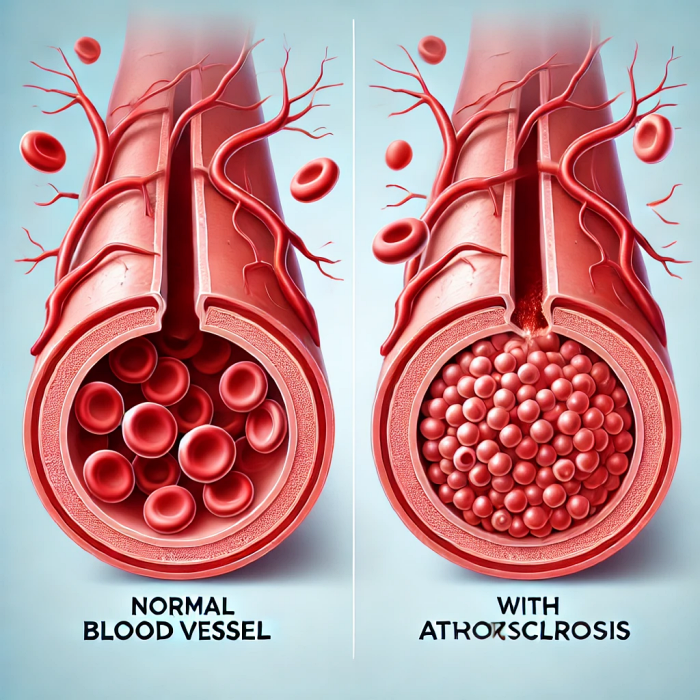 정상 혈관과 동맥경화가 진행된 혈관의 비교 이미지