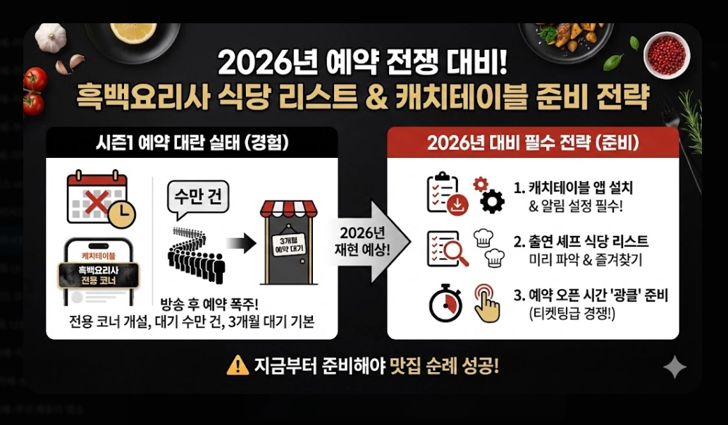 흑백요리사2 출연진 총정리 2026년 맛집 예약 전쟁 대비 가이드