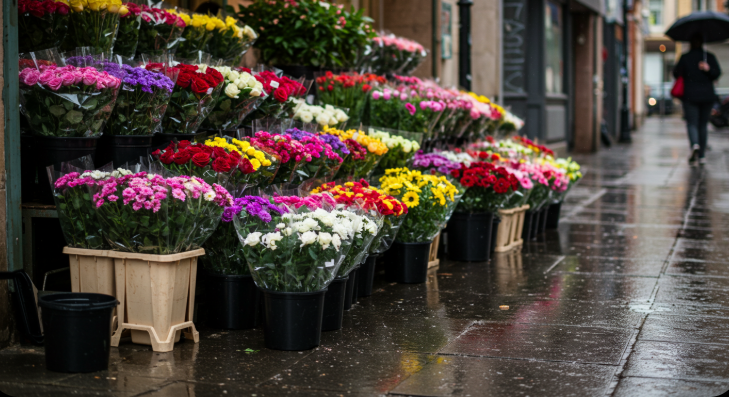 비 온 후 꽃집 앞