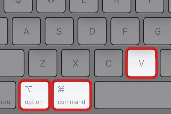 붙여넣기 단축키인 command ⌘ + V 를 누를때 option ⌥ 키를 같이 눌러주면 된다.
