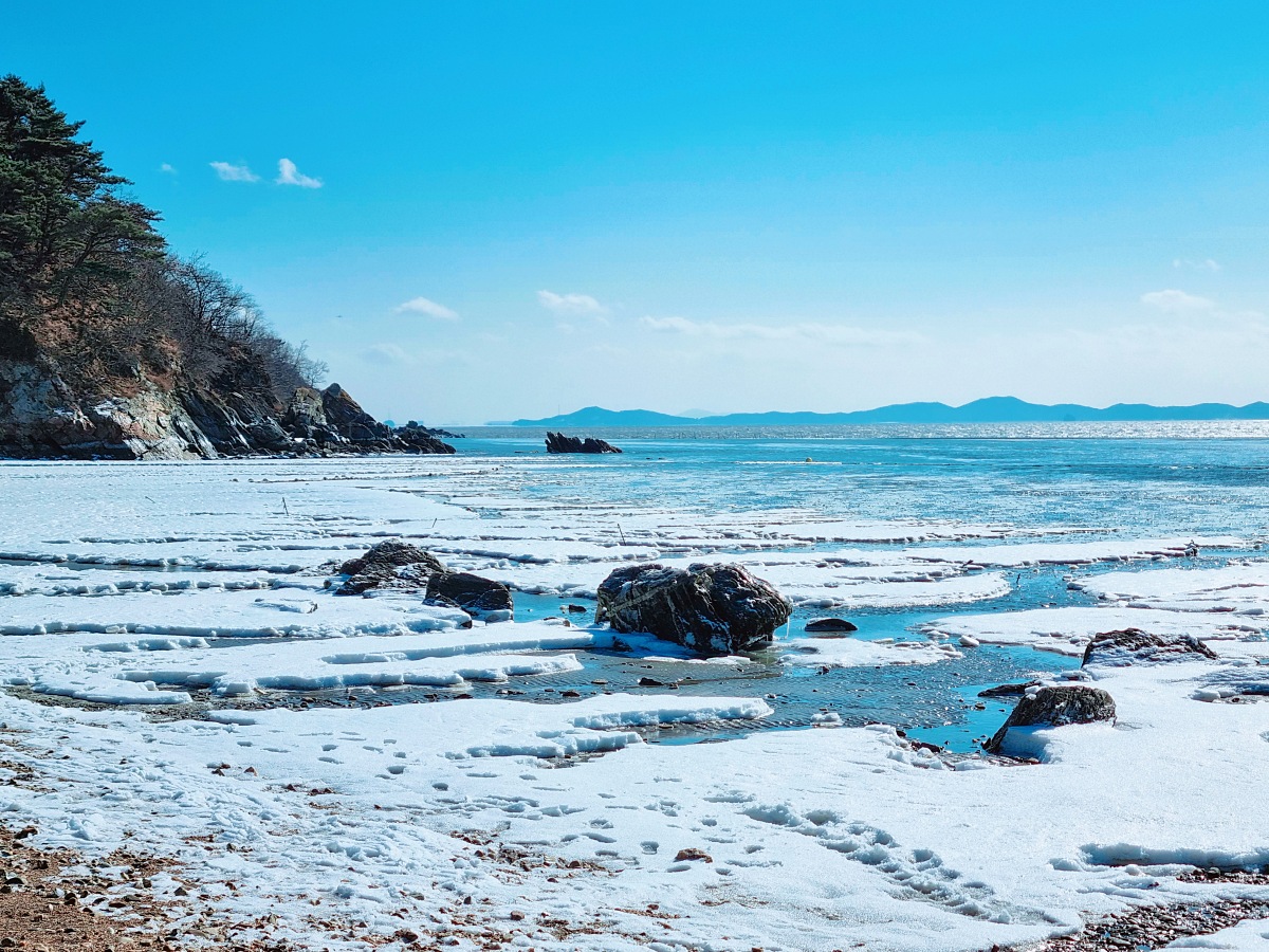 인천 강화도&amp;#44; 석모도 겨울 바다 설경 (민머루 해수욕장&amp;#44; 동막해수욕장)과 해넘이 풍경 (건평항) 
