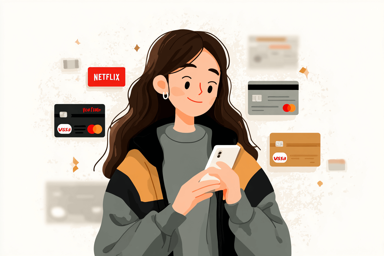 넷플릭스-할인-카드들과-여성-그림