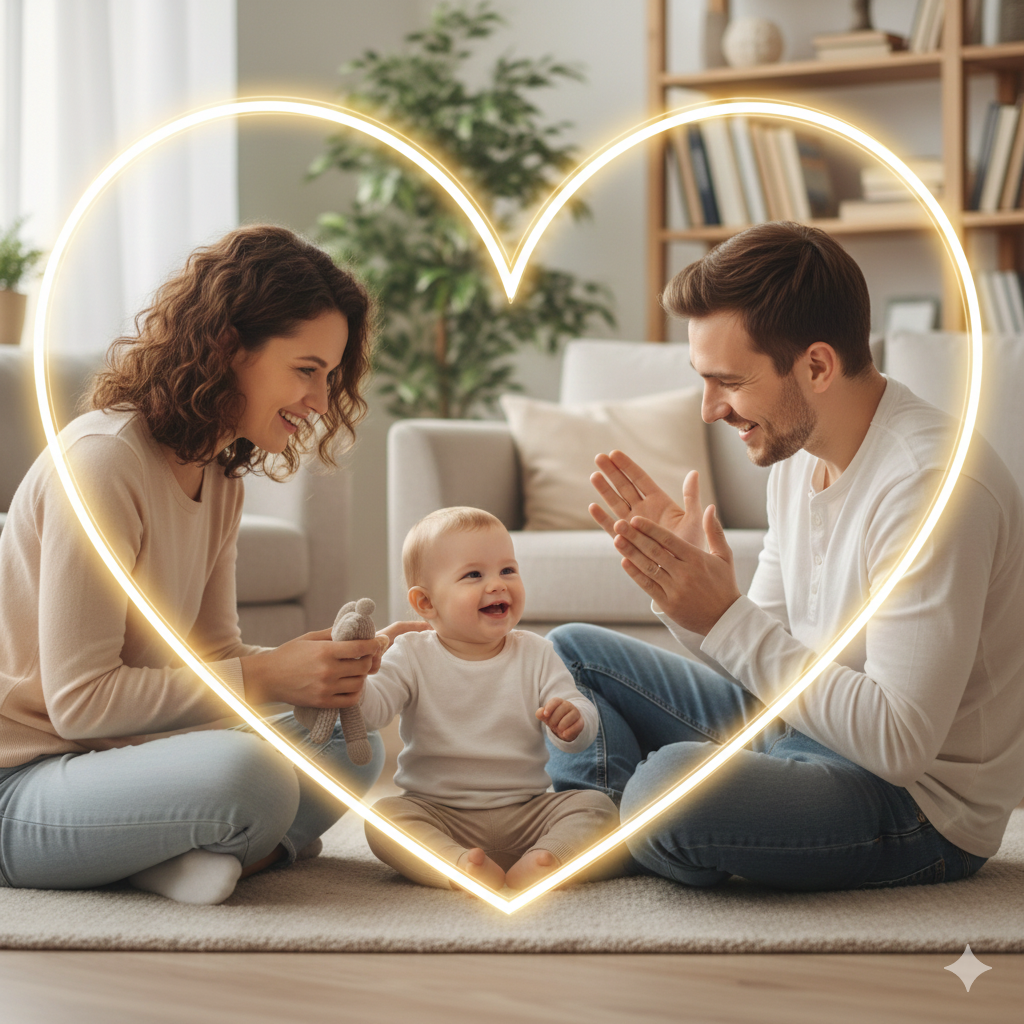 부모와 아이가 애착의 형성 과정을 보여주고 있는 이미지