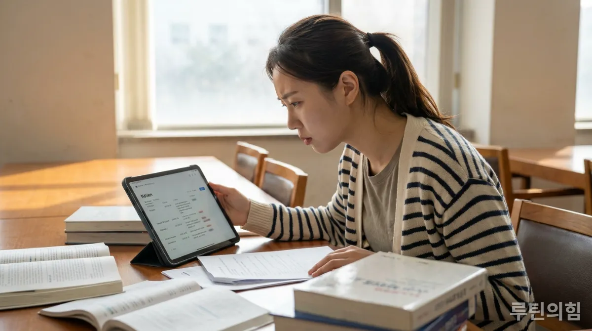 노션 데이터베이스로 과목별 노트를 확인하는 한국인 학생