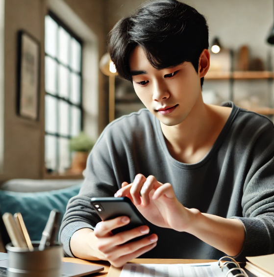 가계부어플을사용하고있는남자모습