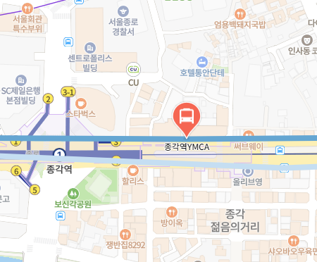 종각역YMCA에서 인천공항 리무진 공항버스(6002번) 지도 위치