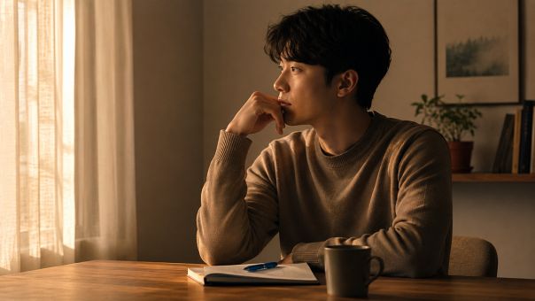생각에 집중하며 미래를 고민하는 사람