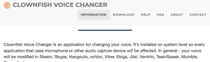 Clownfish Voice Changer 메인 페이지