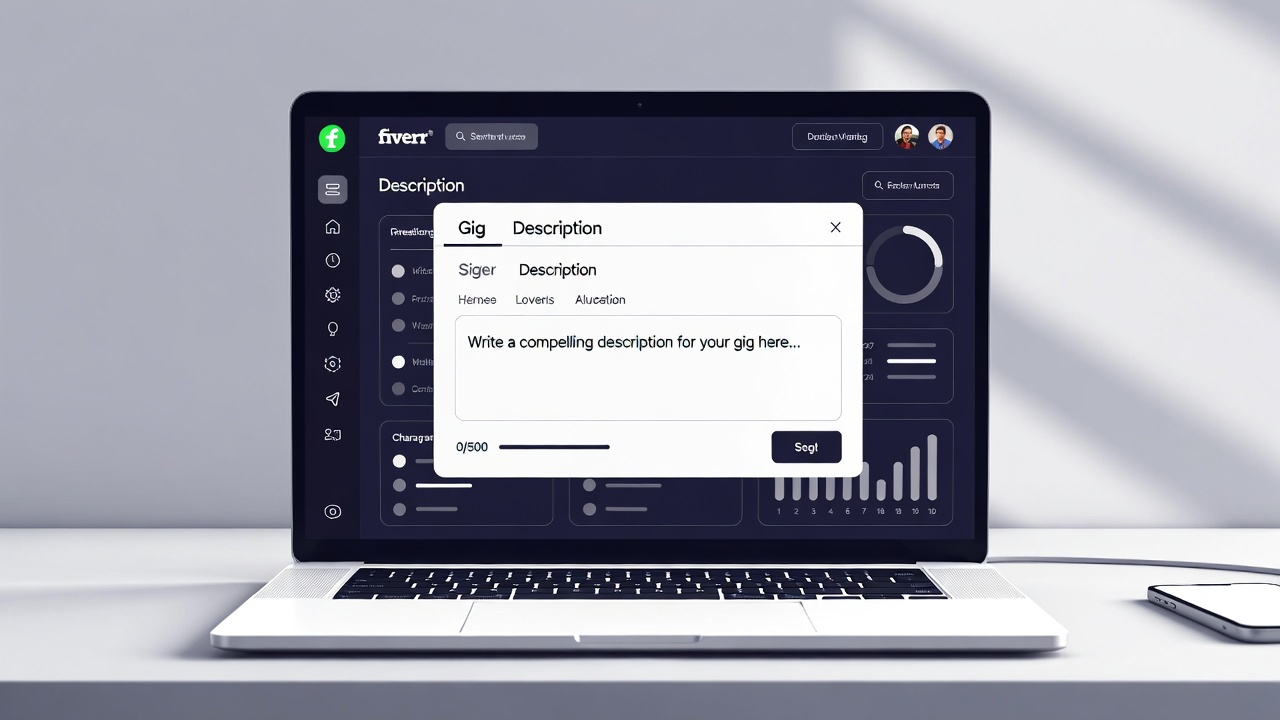 Fiverr gig description character limit 2026 shown on freelancer dashboard