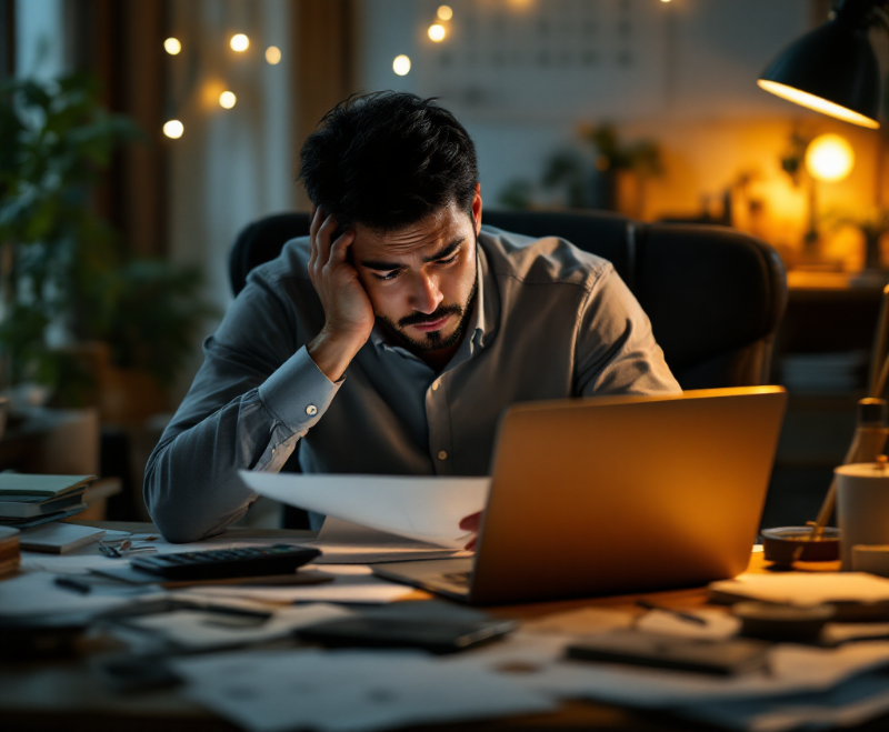 연말정산으로 고민하고 있는 직장인 이미지