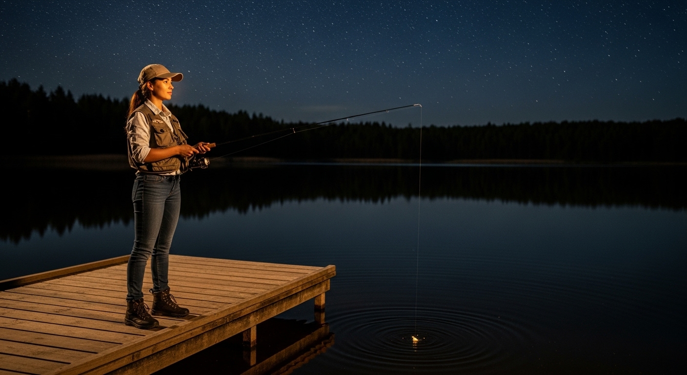 밤에 낚시 하는 사진