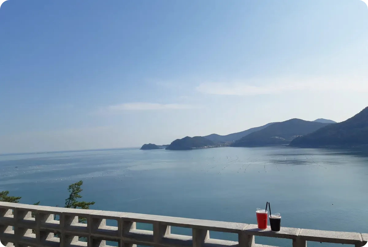 여수-바다-뷰-대형-카페-모이핀-바다-근처-테이크아웃-커피-두잔