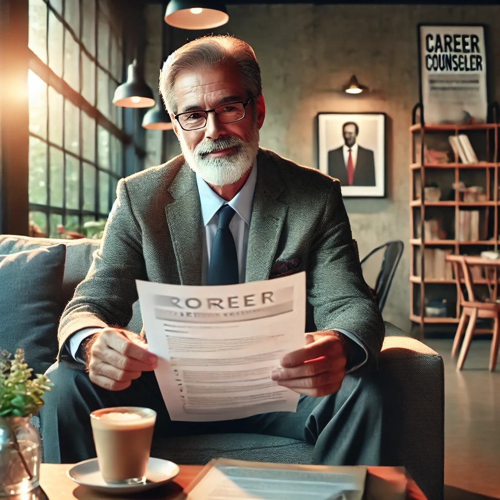 라운지에서 서류 검토 중인 상담사