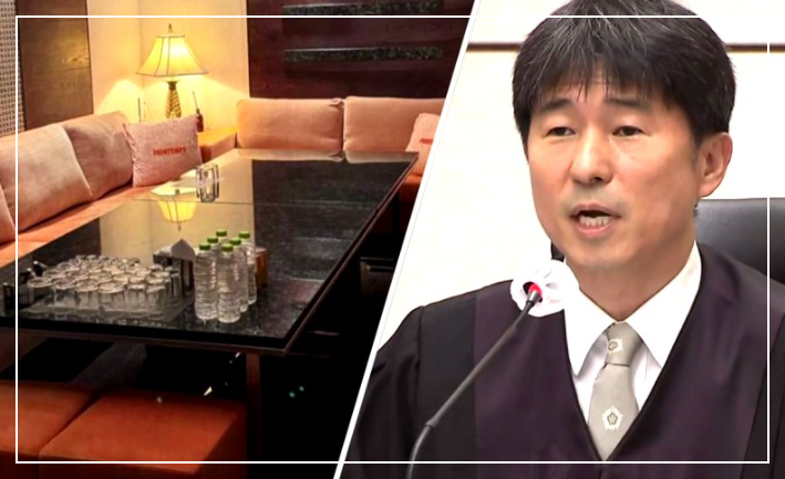 지귀연 판사가 간 것으로 알려진 룸싸롱 전경과 지 판사 모습. 사진 ytn
