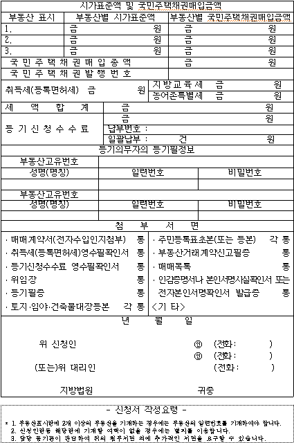 소유권 이전등기 신청서 작성방법
