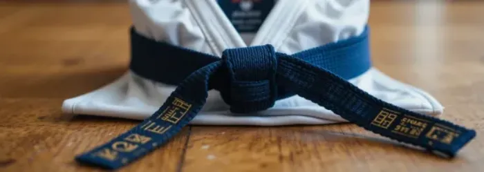 검은띠와 도복이 있는 모습