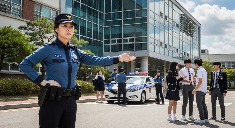 고등학교에 경찰 출동한 사진