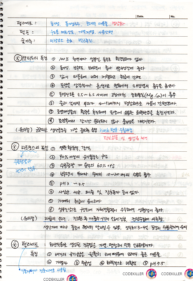 코코피트, 피트모스, 펄라이트 특징